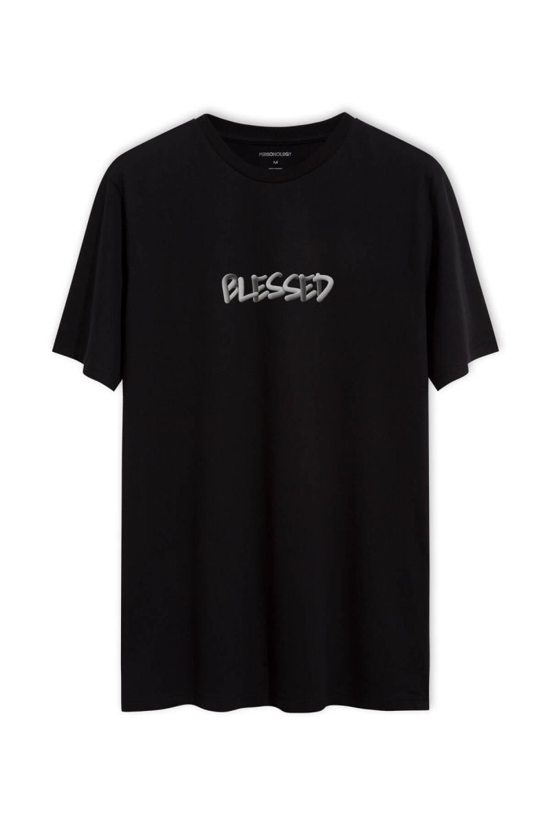 Black Soft Fabric Blessed Design Short Sleeve Tee