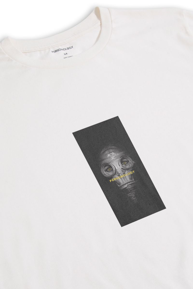 Off White Soft Fabric Personologist Wear Mask Design Short Sleeve Tee
