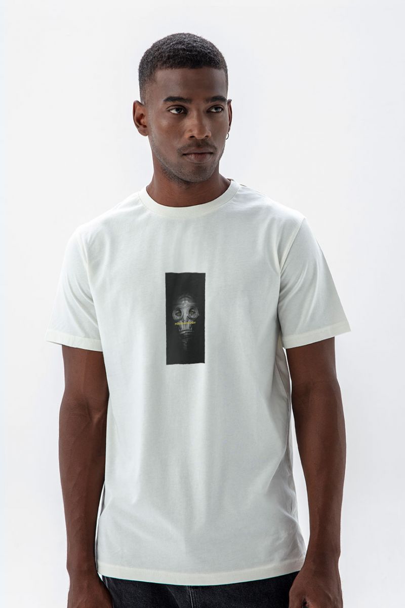 Off White Soft Fabric Personologist Wear Mask Design Short Sleeve Tee