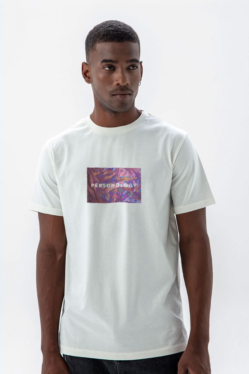 Off White Soft Fabric Glare Design Short Sleeve Tee