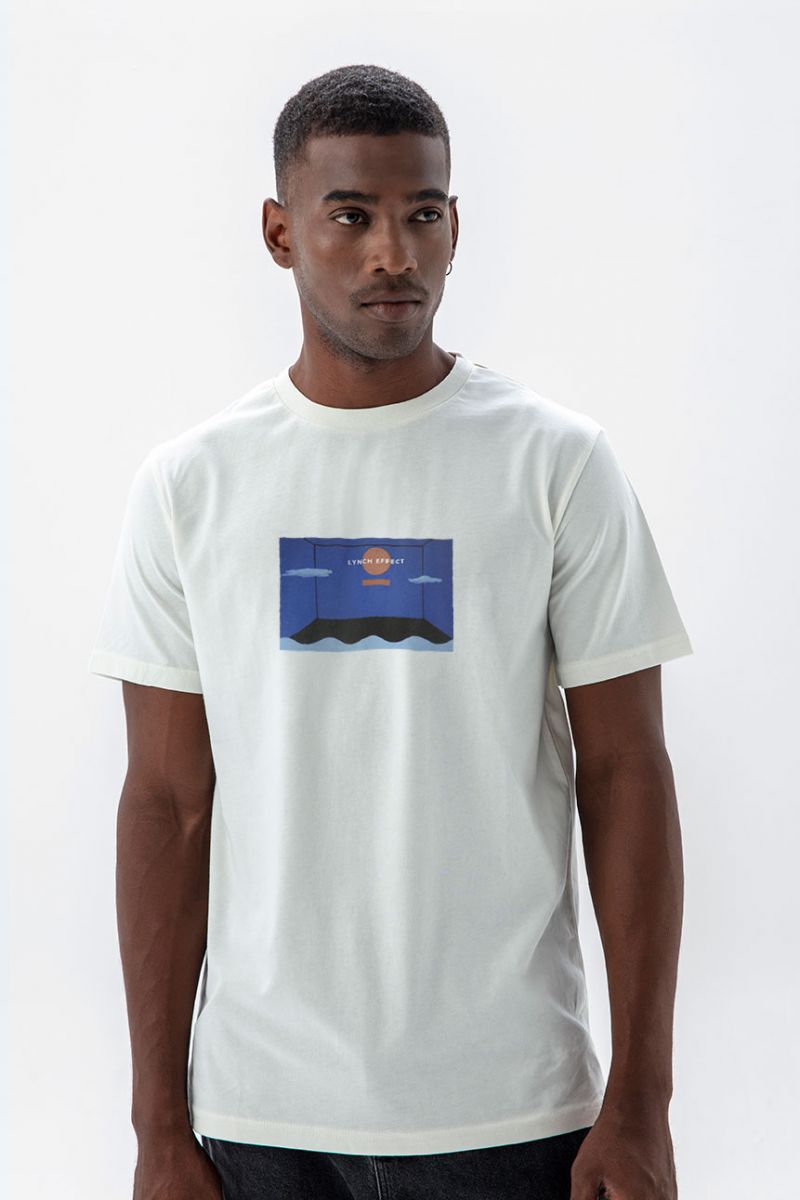 Off White Soft Fabric Lynch Effect Design Short Sleeve Tee