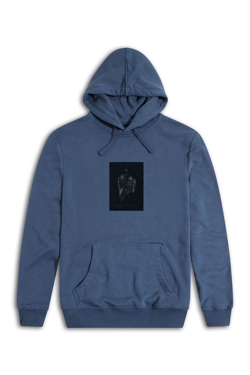 Navy Premium Cotton Leather Mask Design Pullover Hoodie