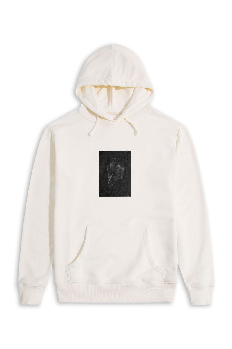 Ecru Premium Cotton Leather Mask Design Pullover Hoodie