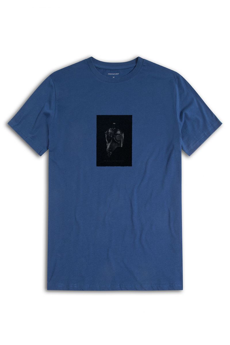 Navy Soft Fabric Leather Mask Design Short Sleeve Tee
