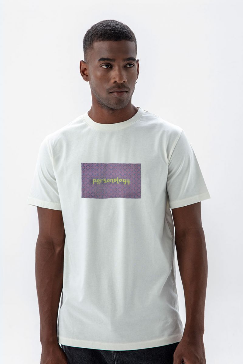 Off White Soft Fabric Open Sessame Design Short Sleeve Tee