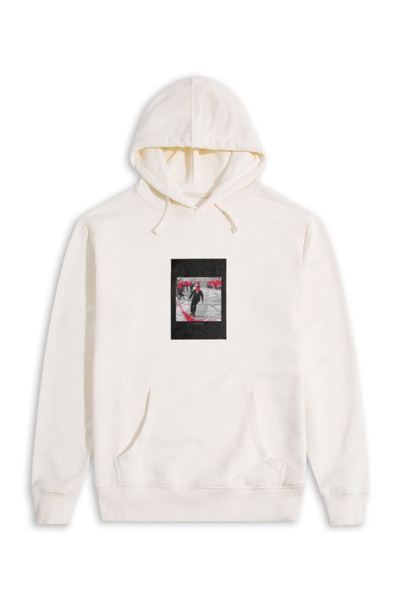 Ecru Premium Cotton Red Smiley Design Pullover Hoodie