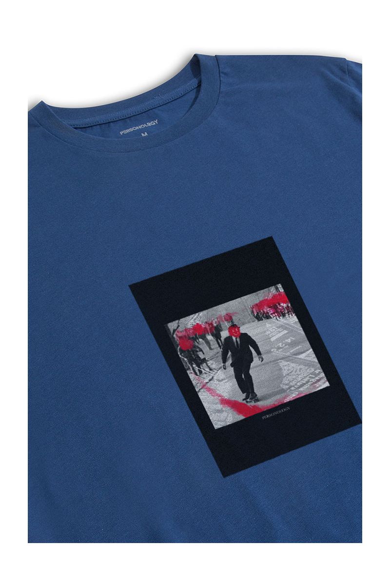 Navy Soft Fabric Red Smiley Design Short Sleeve Tee
