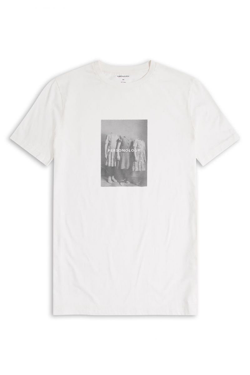 Off White Soft Fabric Void Design Short Sleeve Tee