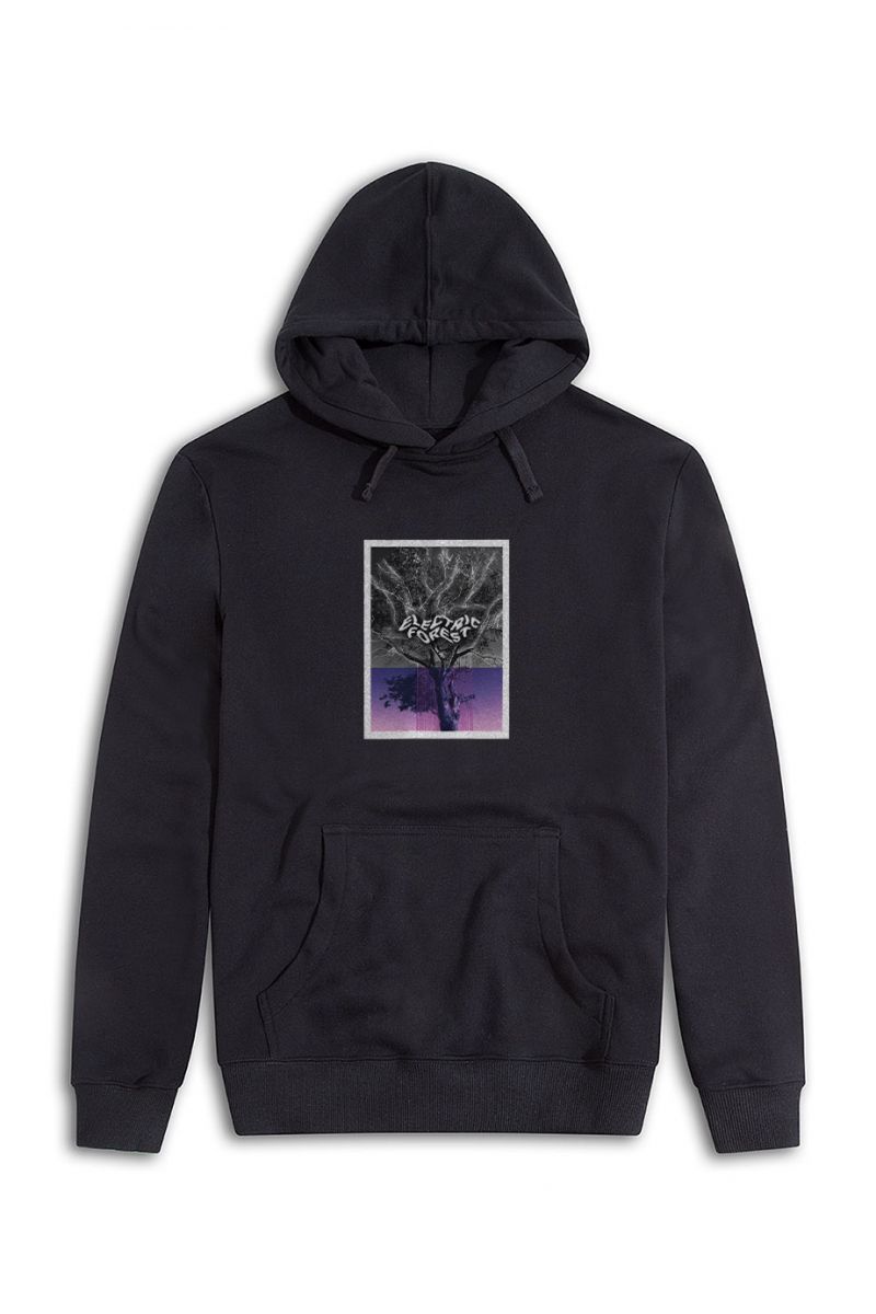Black Premium Cotton Electric Forest Design Pullover Hoodie