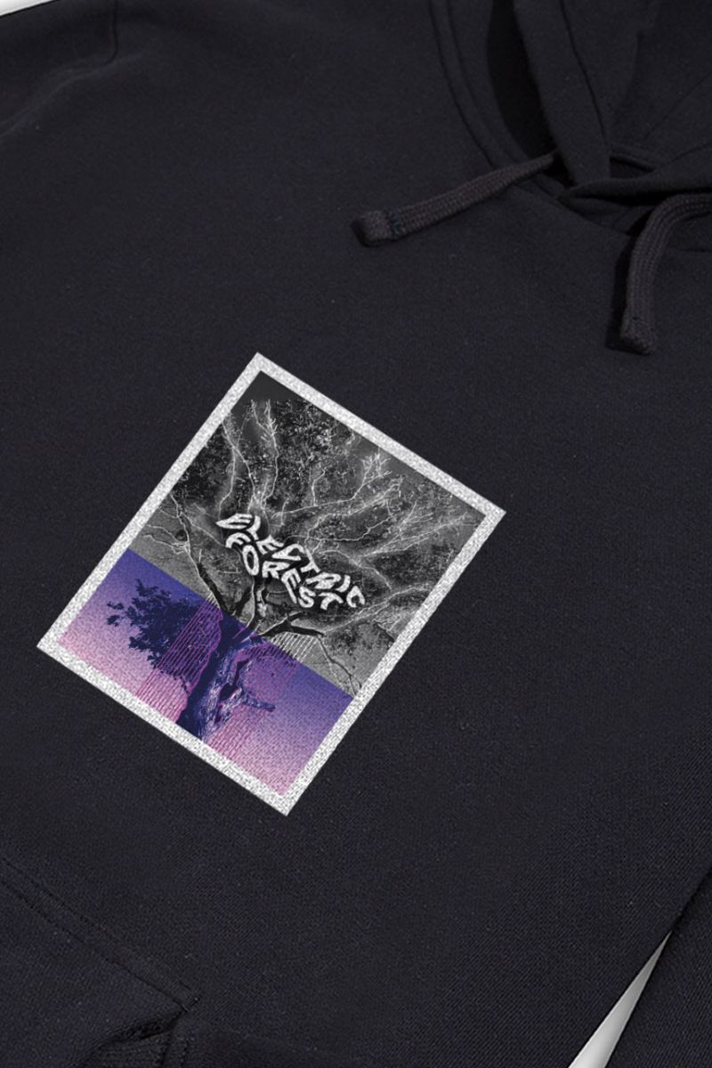 Black Premium Cotton Electric Forest Design Pullover Hoodie