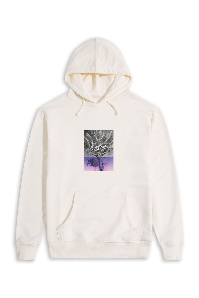 Ecru Premium Cotton Electric Forest Design Pullover Hoodie
