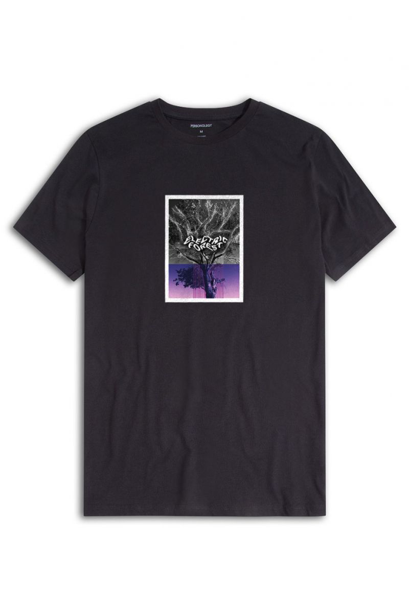 Black Soft Fabric Electric Forest Design Short Sleeve Tee