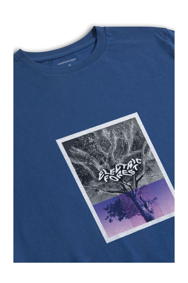 Navy Soft Fabric Electric Forest Design Short Sleeve Tee