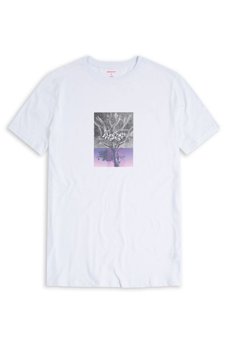 White Soft Fabric Electric Forest Design Short Sleeve Tee