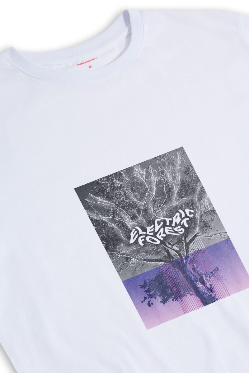 White Soft Fabric Electric Forest Design Short Sleeve Tee