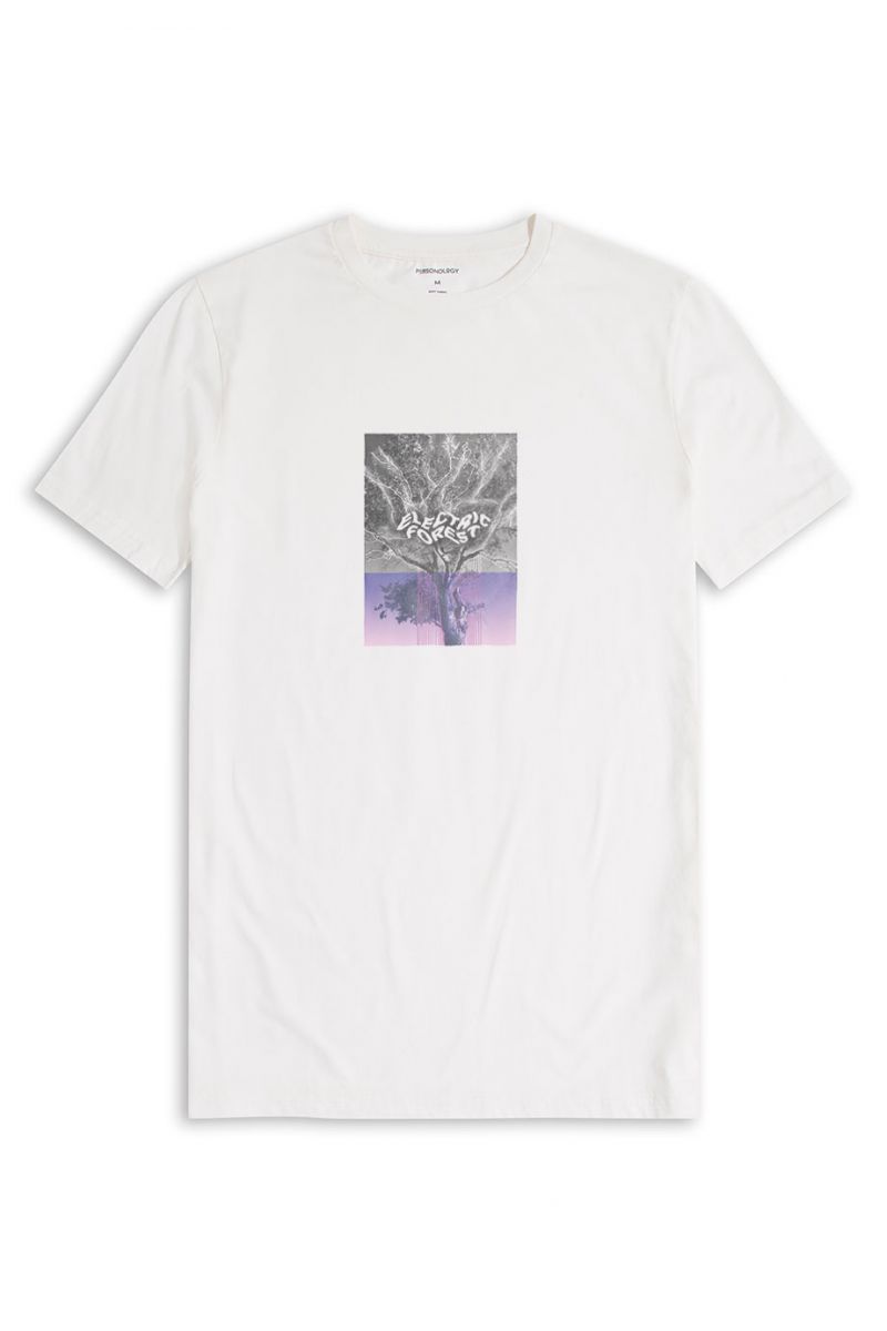Off White Soft Fabric Electric Forest Design Short Sleeve Tee