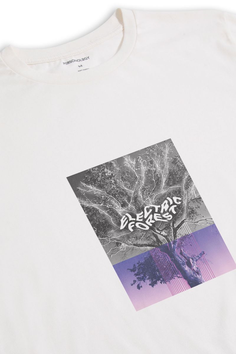 Off White Soft Fabric Electric Forest Design Short Sleeve Tee