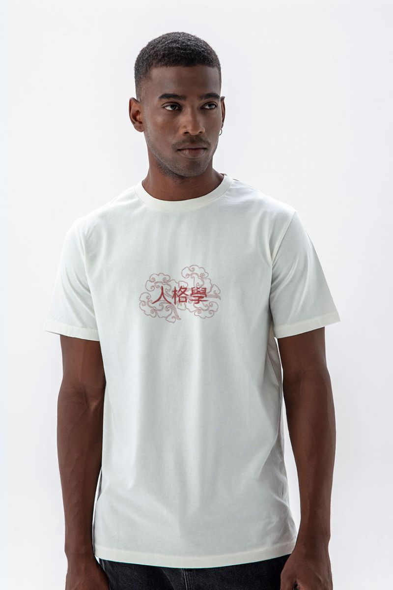 Off White Soft Fabric Personology in Chinese Design Short Sleeve Tee