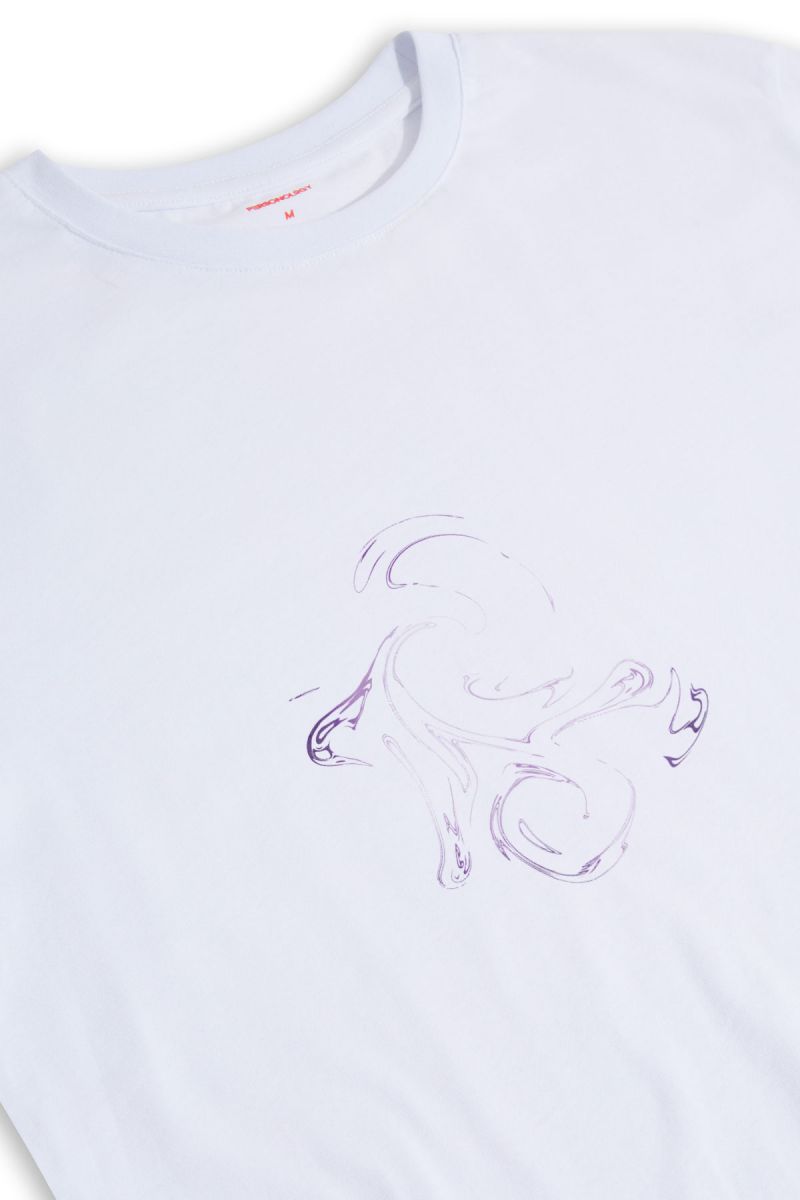 White Soft Fabric Purple Wind Design Short Sleeve Tee