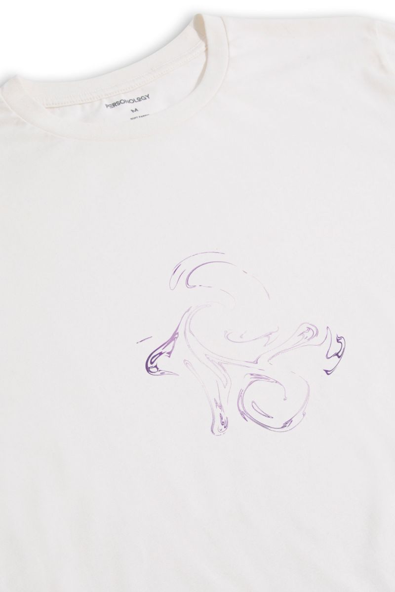 Off White Soft Fabric Purple Wind Design Short Sleeve Tee