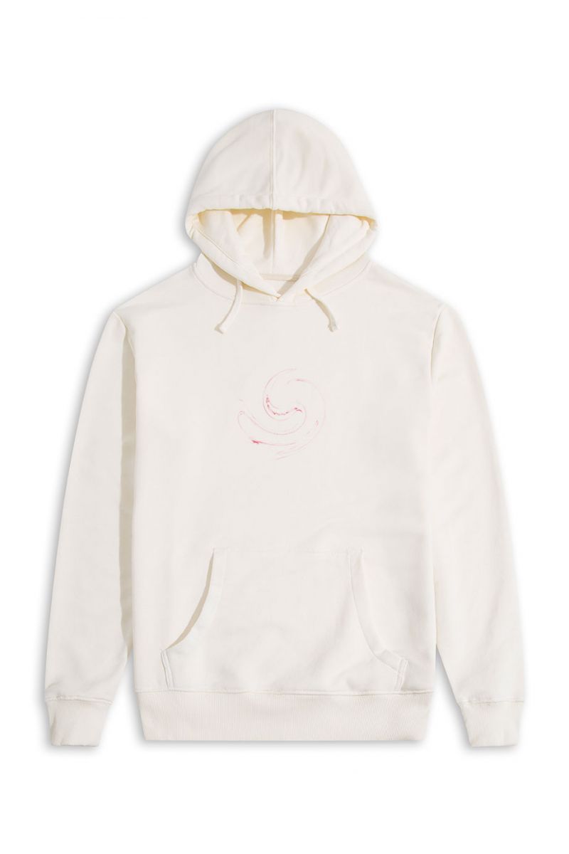 Ecru Premium Cotton Red Wind Design Pullover Hoodie