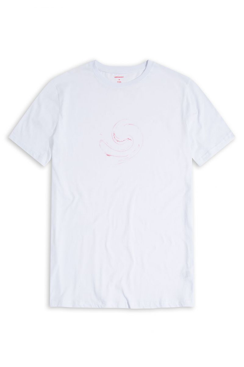 White Soft Fabric Red Wind Design Short Sleeve Tee