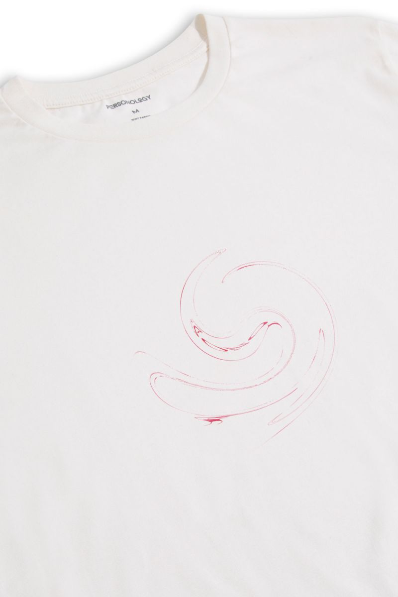 Off White Soft Fabric Red Wind Design Short Sleeve Tee