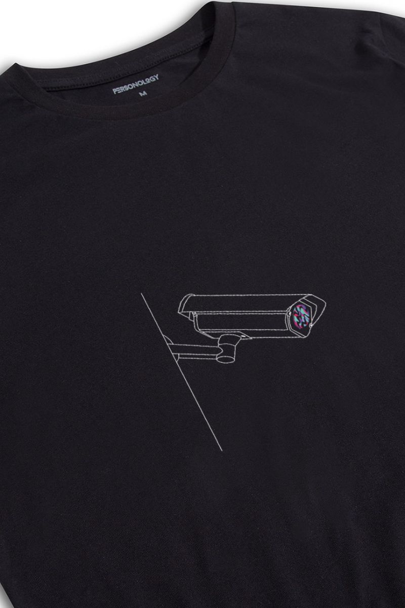 Black Soft Fabric Cam Watch Personologists Design Short Sleeve Tee