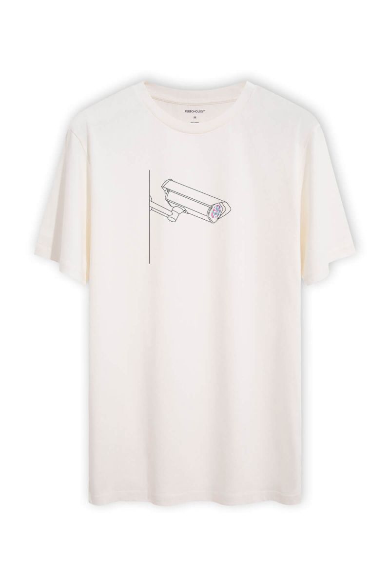 Off White Soft Fabric Cam Watch Personologists Design Short Sleeve Tee