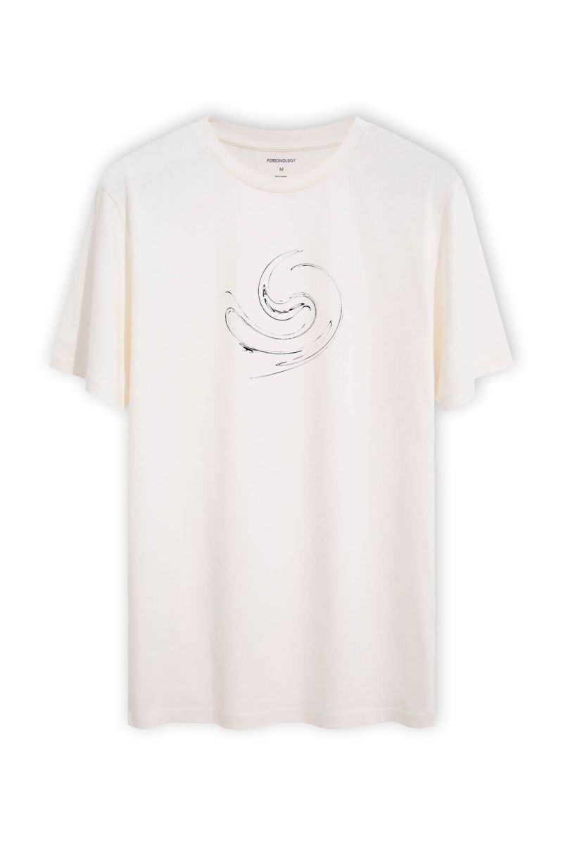 Off White Soft Fabric Wind Design Short Sleeve Tee