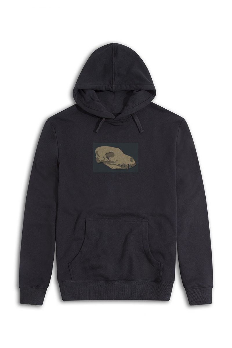 Black Premium Cotton Head of Dinosaur Design Pullover Hoodie
