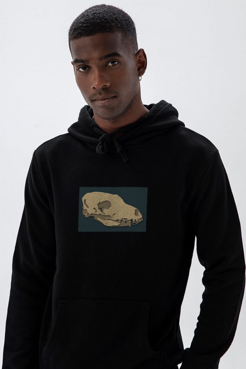 Black Premium Cotton Head of Dinosaur Design Pullover Hoodie