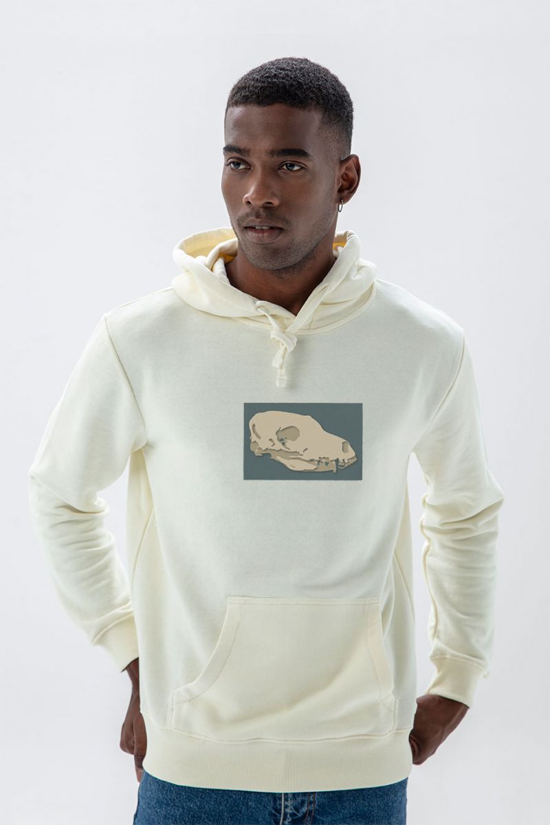 Ecru Premium Cotton Head of Dinosaur Design Pullover Hoodie