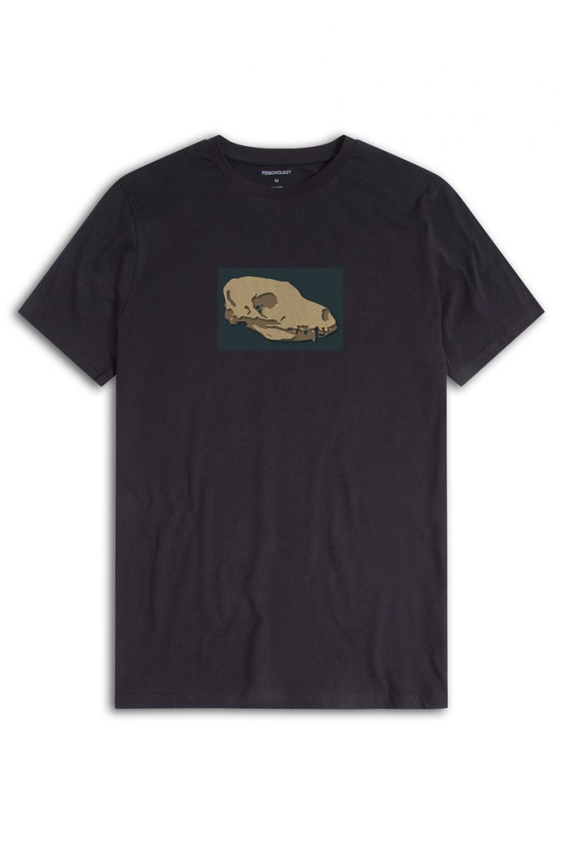 Black Soft Fabric Head of Dinosaur Design Short Sleeve Tee