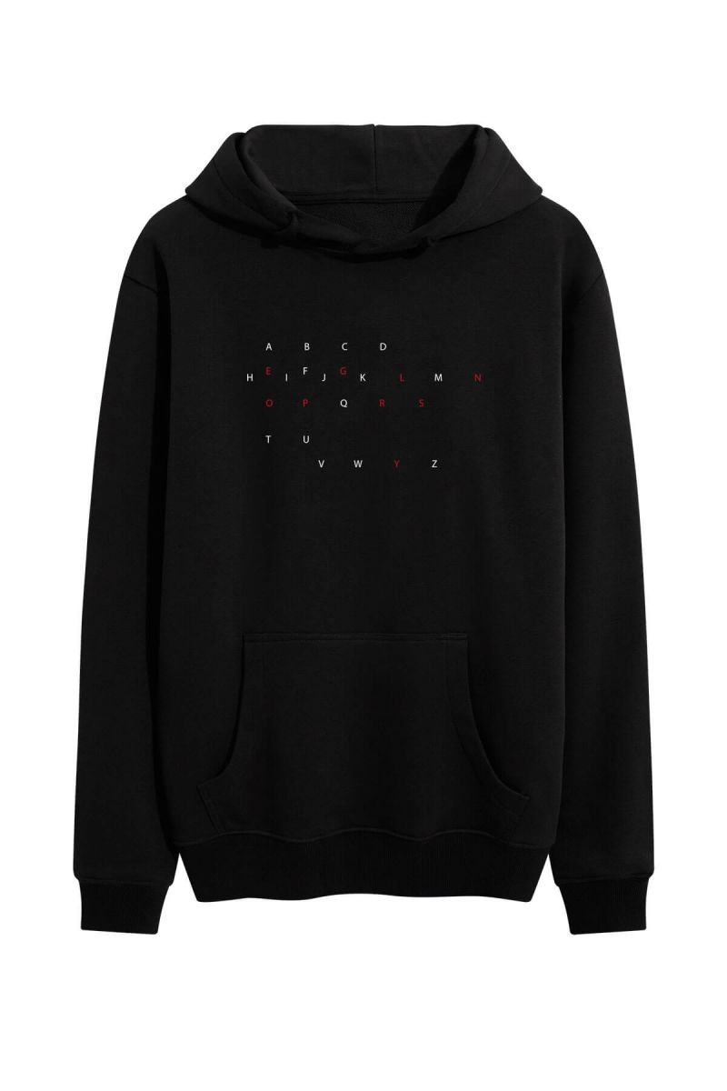 Black Premium Cotton Alphabet Design Pullover Hoodie