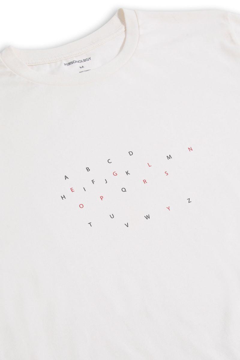 Off White Soft Fabric Alphabet Design Short Sleeve Tee