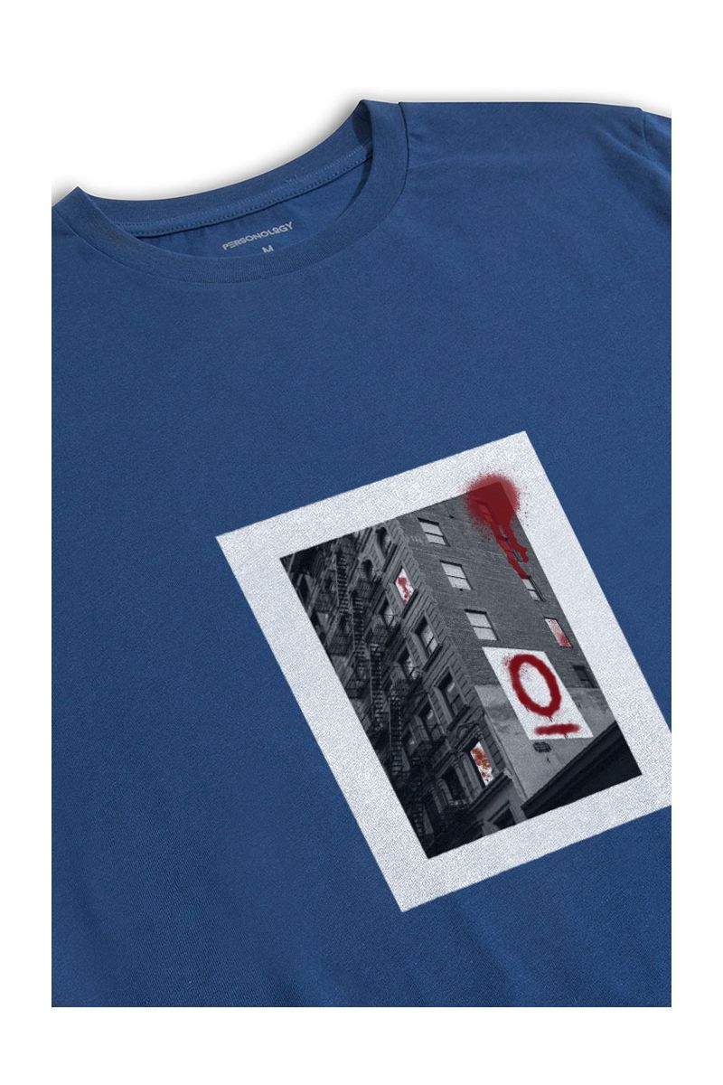 Navy Soft Fabric Serial Murder in Manhattan Design Short Sleeve Tee