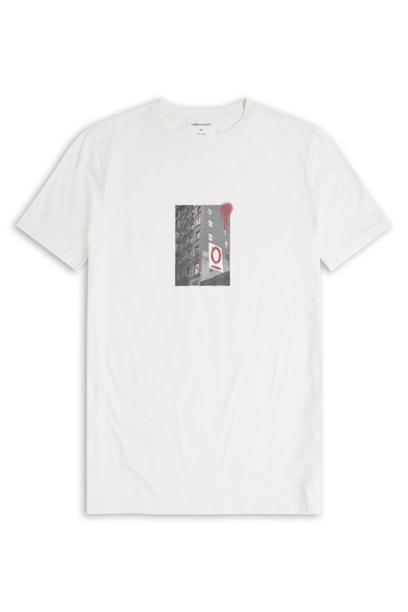 Off White Soft Fabric Serial Murder in Manhattan Design Short Sleeve Tee