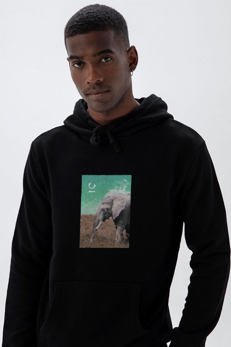 Black Premium Cotton Global Warming Design Pullover Hoodie