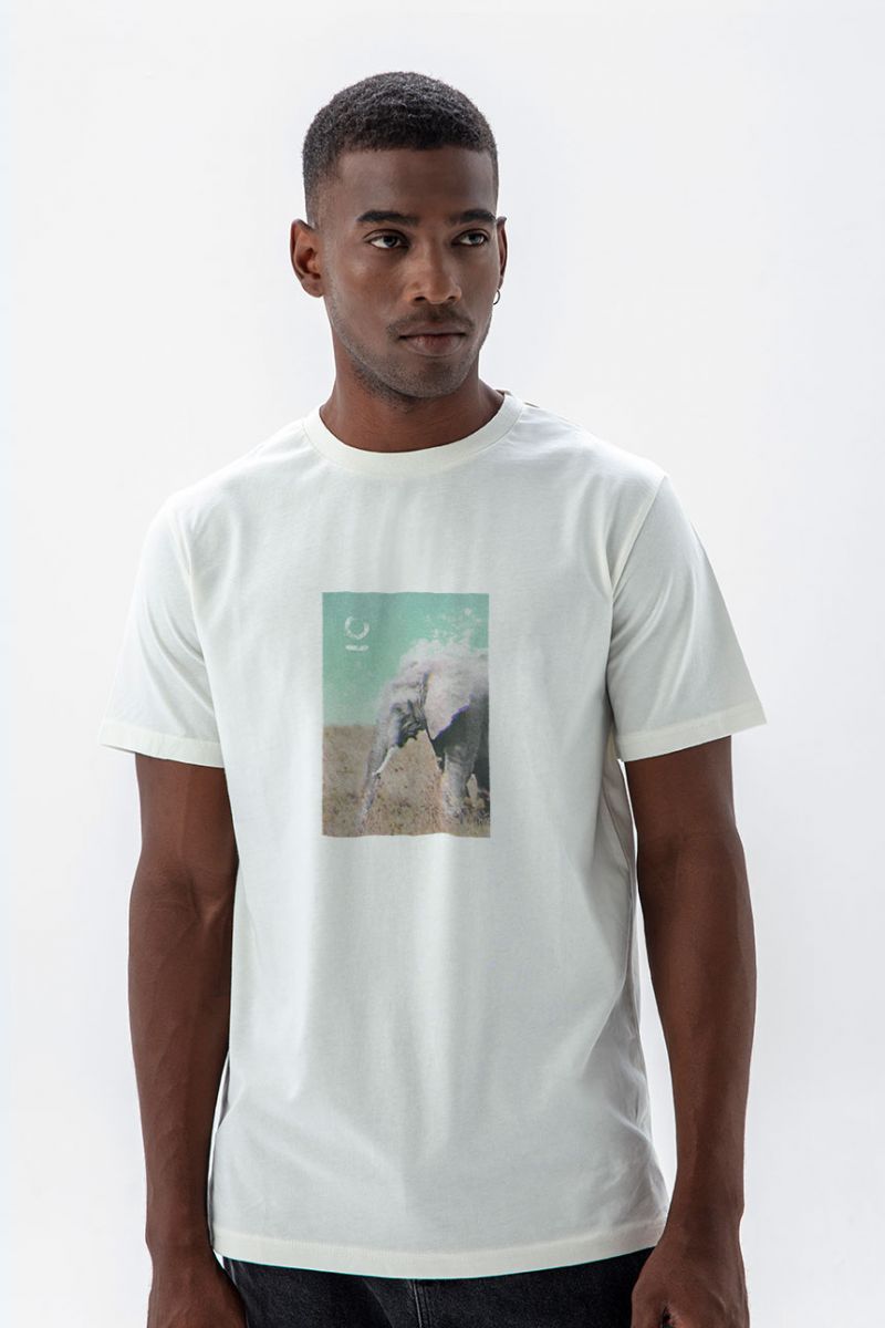 Off White Soft Fabric Global Warming Design Short Sleeve Tee
