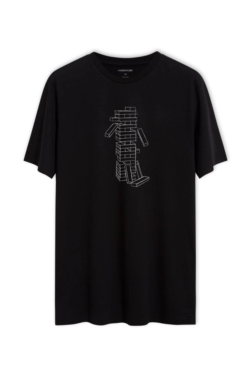 Black Soft Fabric Jenga Design Short Sleeve Tee