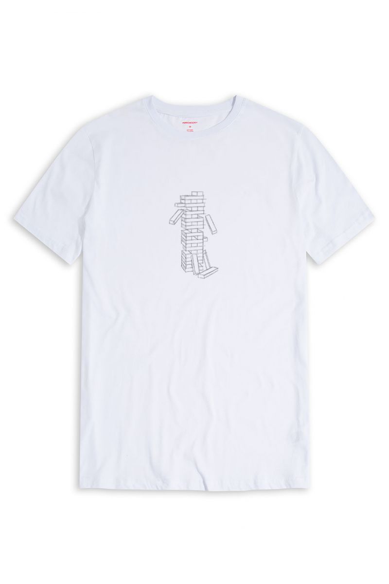White Soft Fabric Jenga Design Short Sleeve Tee