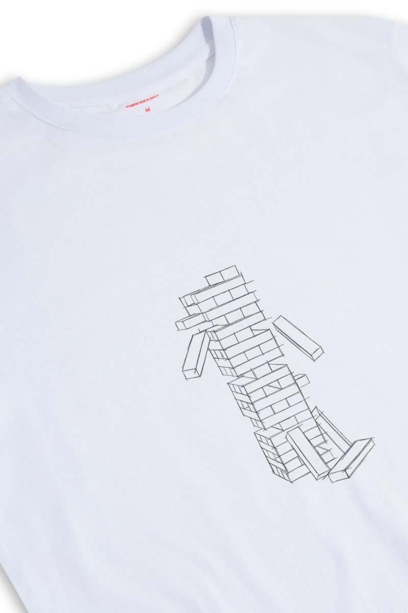 White Soft Fabric Jenga Design Short Sleeve Tee