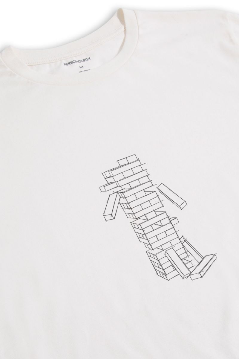 Off White Soft Fabric Jenga Design Short Sleeve Tee