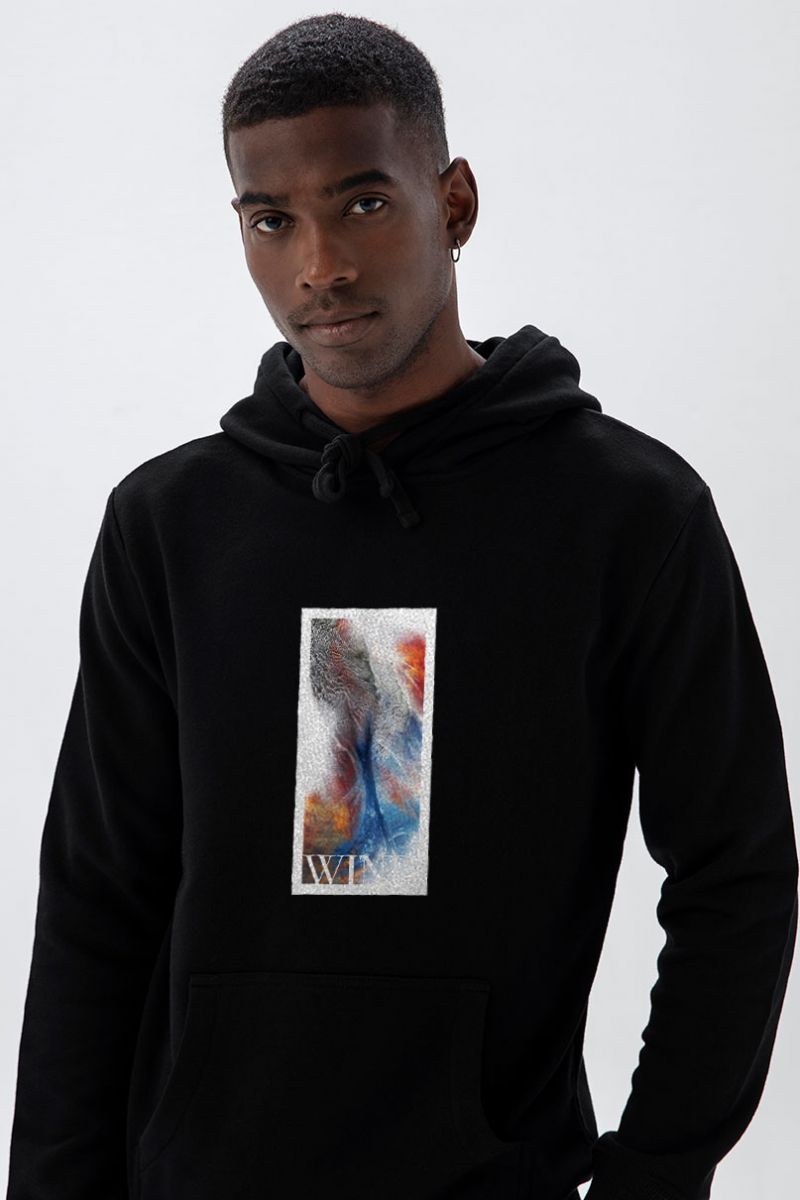 Black Premium Cotton Hot and Cold Design Pullover Hoodie