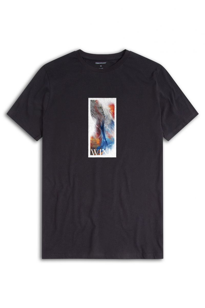Black Soft Fabric Hot and Cold Design Short Sleeve Tee
