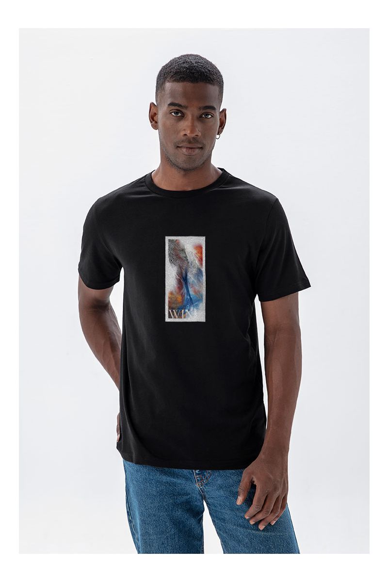 Black Soft Fabric Hot and Cold Design Short Sleeve Tee