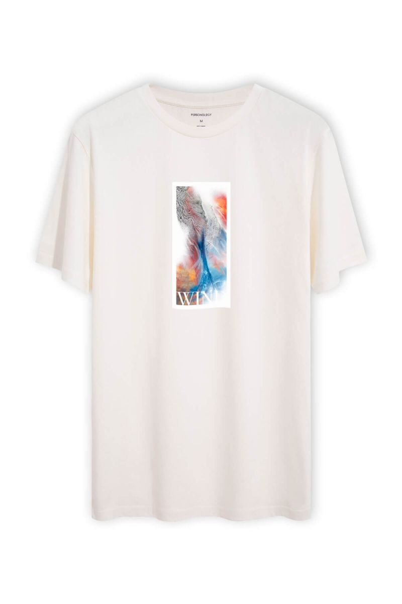 Off White Soft Fabric Hot and Cold Design Short Sleeve Tee