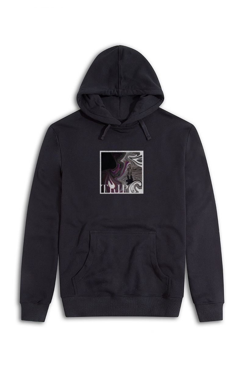 Black Premium Cotton Moon with Broken Helmet Design Pullover Hoodie