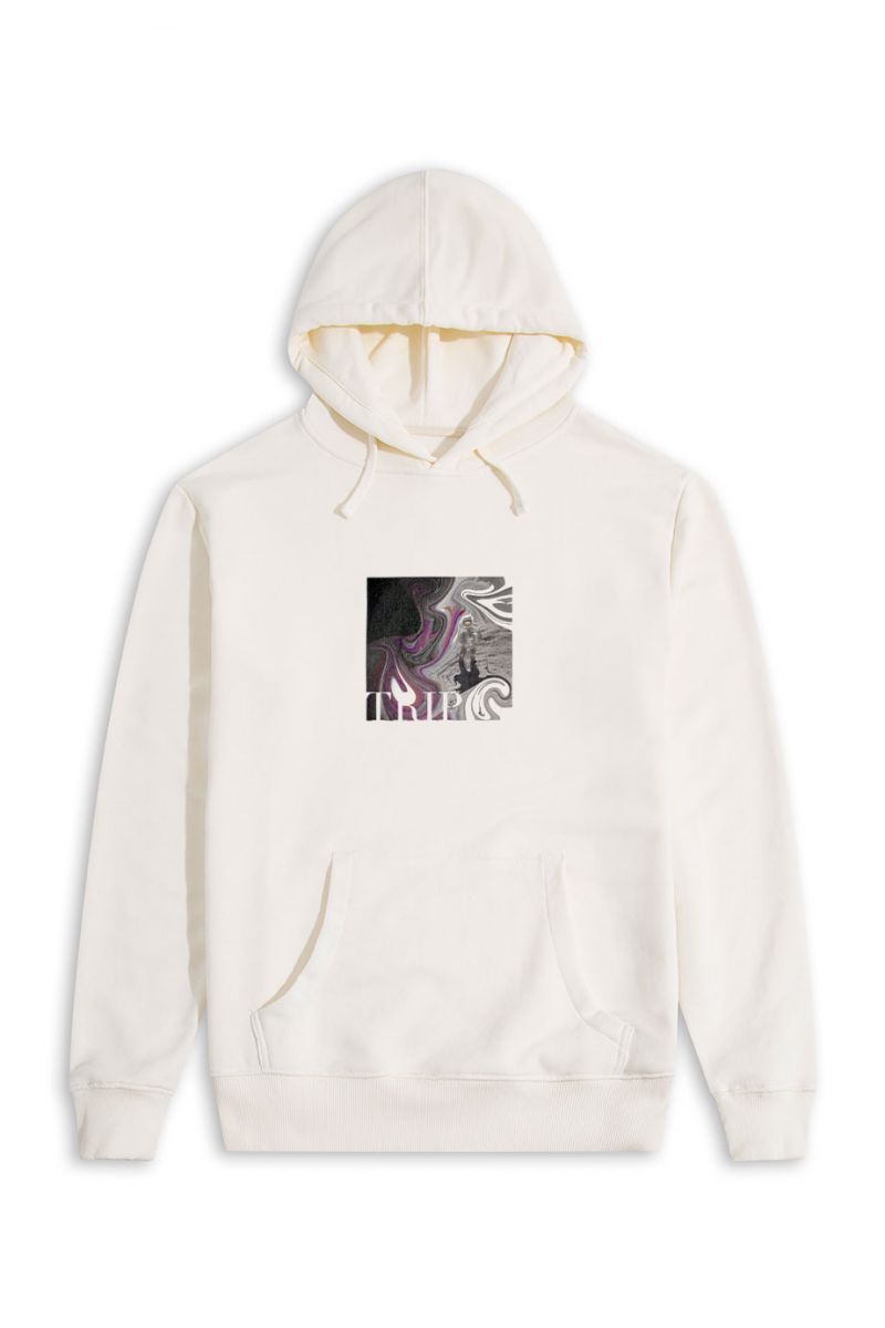 Ecru Premium Cotton Moon with Broken Helmet Design Pullover Hoodie